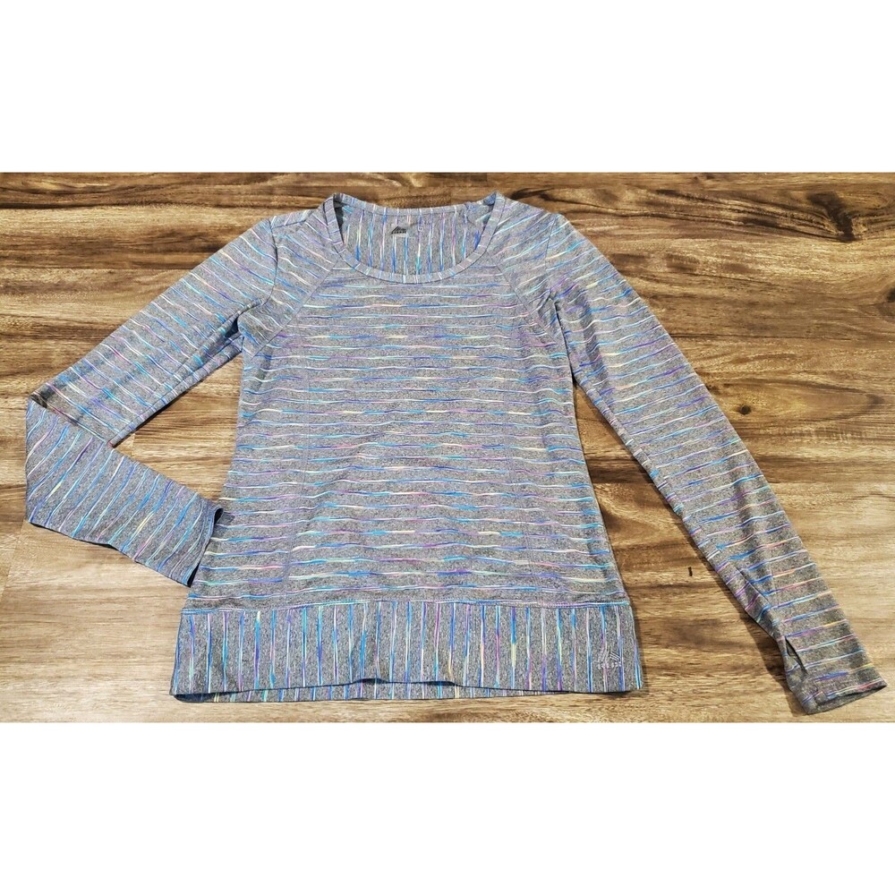 Reebok Women's Medium Activewear Long Sleeve Shirt Thumb Holes Gray Colorful
